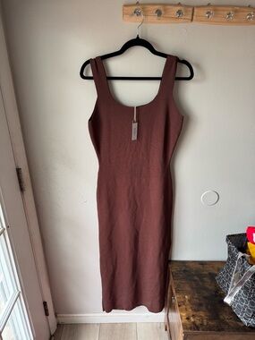 LUCCA Chocolate Brown Ribbed Knit Sleeveless Maxi Dress NWT Size Medium